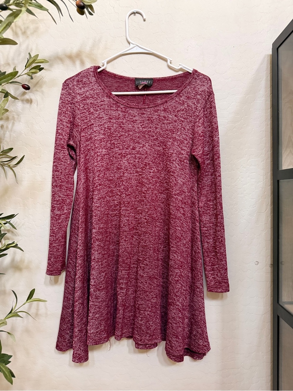 Discreet Heathered Berry Knit Top with Pink Heart Detail